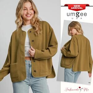 Umgee Textured Jacquard Pattern Long Sleeves Pockets Relaxed Fit Jacket | Camel